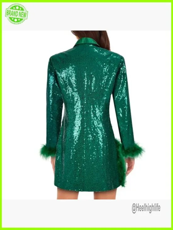 Sequin Blazer Slim Fit Long Sleeve Formal Jacket with Pockets - Picture 3 of 6